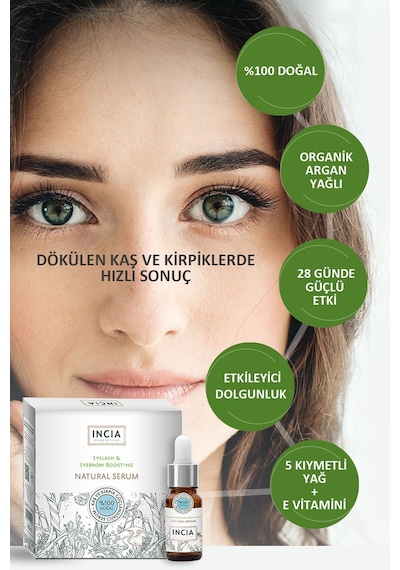 INCIA %100 Doğal Kaş ve Kirpik Serum Bitkisel Yoğunlaştırıcı Yoğun Bakım Yağı Vegan 10 ML