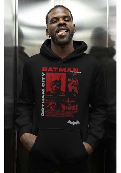 Sevbano Gotham City Batman Kahraman Baskılı Unisex Oversize Film Hoodie Siyah