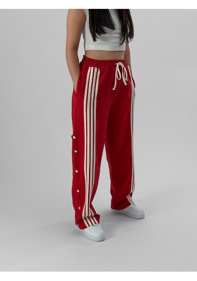 Cocopelli Kadın Şeritli Kırmızı Baggy Pantolon Coc1080 Kırmızı