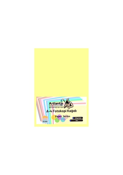Sarı Renkli A-4 Fotokopi Kağıdı 25 li 1 Paket Artlantis Fotokopi Renkli A4 Kağıdı