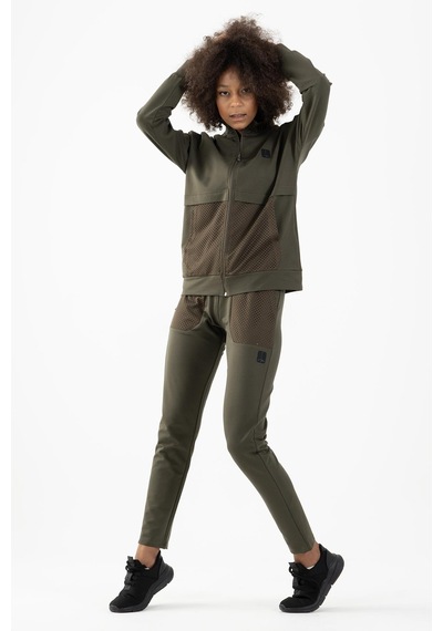Maraton Sportswear Comfort Kadın Dik Yaka Düşük Kol Basic Açık Haki Tracktop 22178-açık Haki