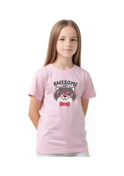 Fyk Kids Kız Çocuk Basic Awesome Boy Baskılı T-shirt Açık Pempe Açık Pembe