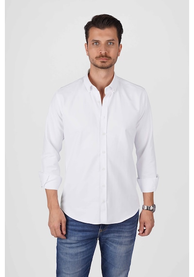 Beyaz Yaka Düğmeli Premium Şamre Slimfit Erkek Gömlek Beyaz