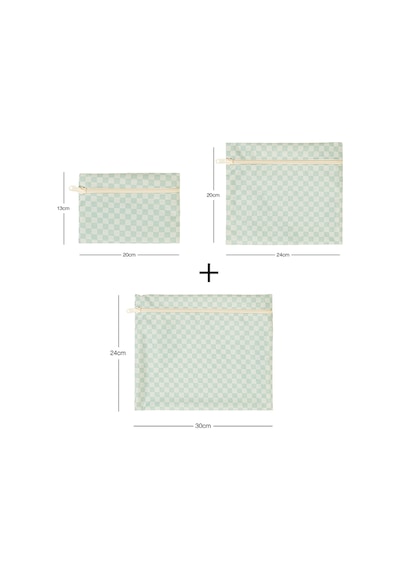 Ocean Home Textile 3'lü Su Geçirmez Pvc Astarlı Mint Dama Desen Islak Kuru Çantası 20 X 13 / 24 X 20 / 30 X 24 Cm