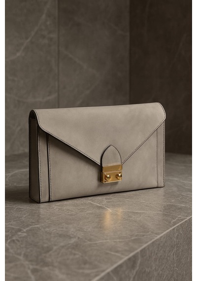 Clutch Mıknatıslı Abiye El Çantası Açık Gri