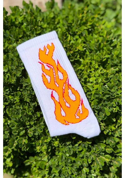 Lousocks Unisex Beyaz Alev Desenli Renkli Soket Çorap