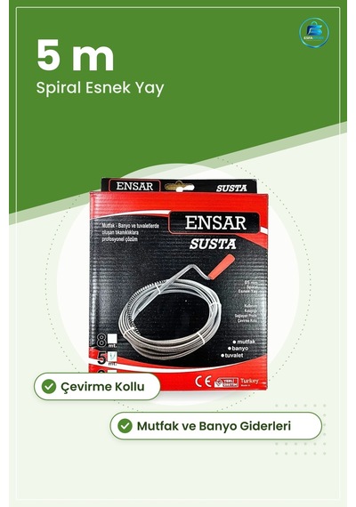 Lavabo Açıcı Susta 5 M Spiral Esnek Yay Mutfak Banyo Tuvalet Tıka Tekli