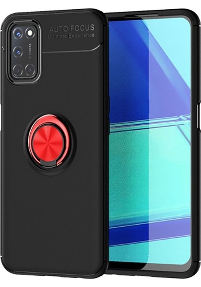 Oppo Reno A72 Kılıf Zore Ravel Silikon Kapak Siyah-Kırmızı