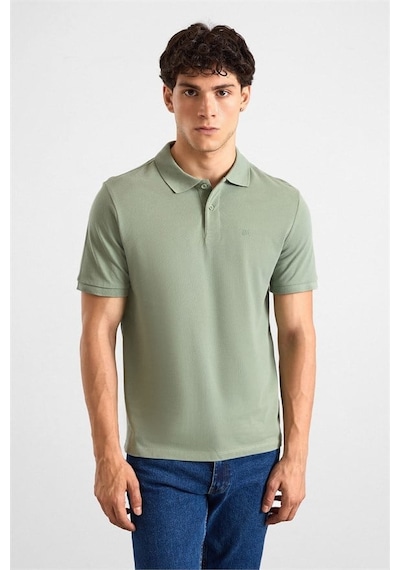 Süvari Su Yeşili Regular Düz Baskısız Pike Düğmeli Polo Yaka Tişört Ts1014000471-y01