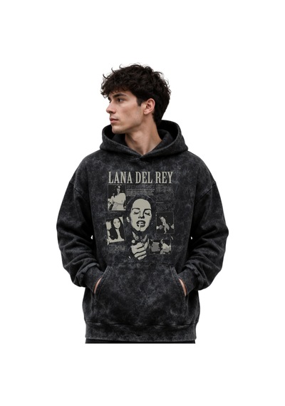 Sevbano Lana Del Rey Şarkıcı Baskılı Unisex Oversize Premium Yıkamalı Hoo Siyah