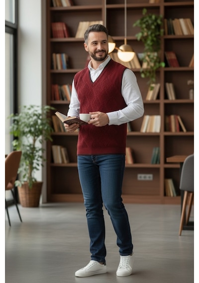Kamalı Erkek Bordo Tüylenme Yapmayan Anti-pilling Standart Fit Saç Örgü Desenli Triko Süveter Kamalı Erkek Bordo Tüylenme Yapmayan Anti-pilling Standart Fit Saç Örgü Desenli Triko Süveter
