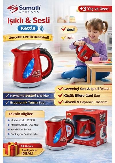 Oyuncak Işıklı Ve Sesli Kettle Gerçekçi Evcilik Deneyimi