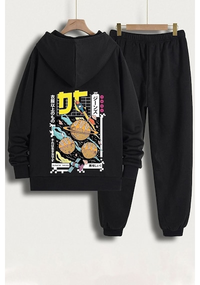 Uyguntarz Unisex Tokoyaki Baskılı Eşofman Takımı Siyah