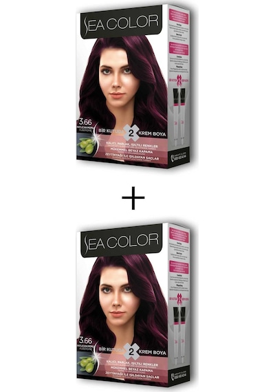 2X2 Tüp Krem Saç Boyası Seti Patlıcan Moru No:3.66