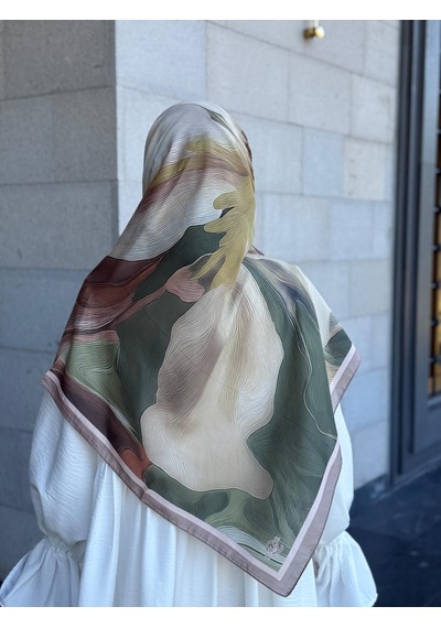 Qalortex Scarf Pamuklu Amber Desen Eşarp-haki