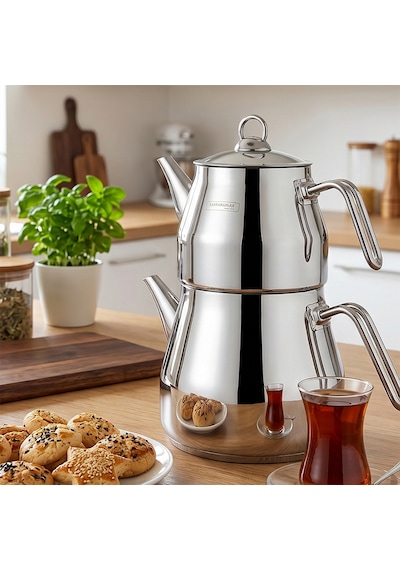 Porsima 8010 Pramit Metal Kulp Aile Boy Paslanmaz Çelik Çaydanlık Takımı - Antrasit - 2.20-4.00lt