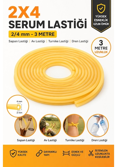 2x4 Serum Lastiği 3 Metre Sapan Lastiği Av Lastiği Turnike Dren Lastiği 2/4 Mm