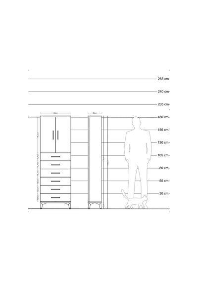 Arges Dolap 2 Raflı 6 Çekmeceli 2 Kapaklı 60x30x182 Çam-çam Çam