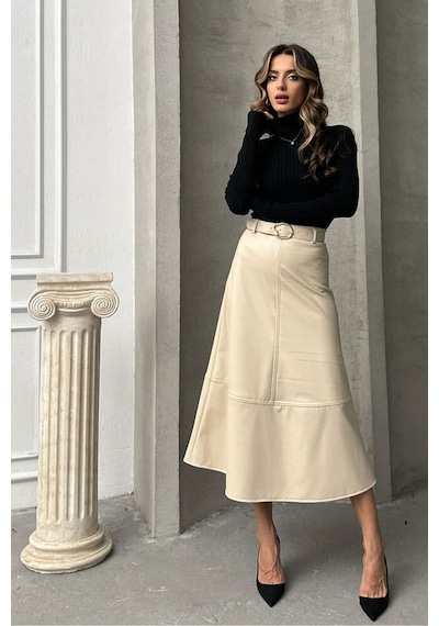 Verymoda Deri Kemerli Etek F1810 Taş