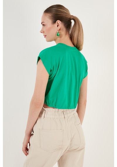 Lela Bisiklet Yaka % 100 Pamuk Crop Bayan T Shirt 5865587 Benetton