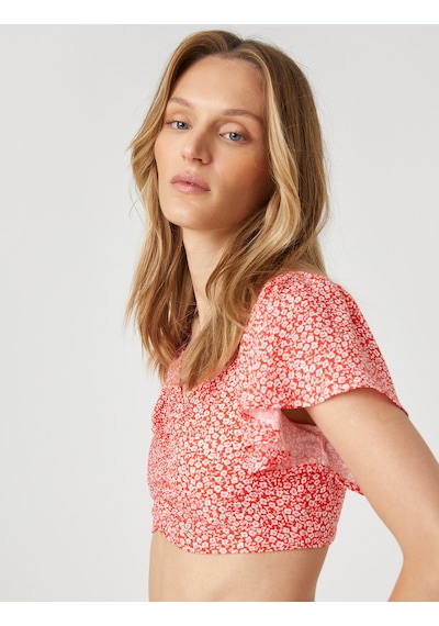 Koton Çiçekli Crop Bluz Büzgü Detaylı Kolları Volanlı Turuncu Desenli 2sak60266pw Turuncu Koton Çiçekli Crop Bluz Büzgü Detaylı Kolları Volanlı Turuncu Desenli 2sak60266pw Turuncu