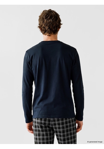 LC Waikiki Lc Waıkıkı Lacivert Henley Yaka Uzun Kollu Erkek Pijama Üst