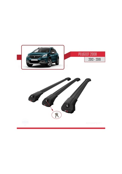 Peugeot 2008 2013-2019 Arası İle Uyumlu Ace-1 Ara Atkı Tavan Barı Siyah 3 Adet Bar