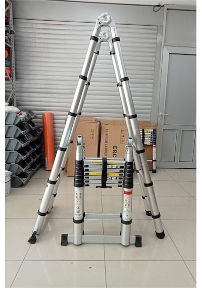 Ebax 2.5+2.5 5 Metre 8+8 Basamak 16 Basamak Çift Yönlü Alüminyum Teleskopik Merdiven