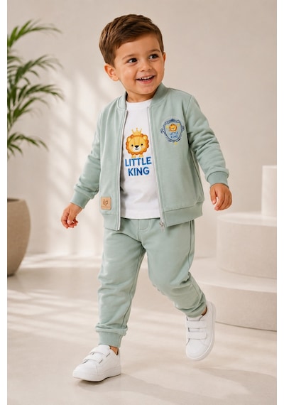 Mnk Baby & Kids Erkek Bebek Küçük Aslan Hırkalı 3lü Takım M00855 Yesil
