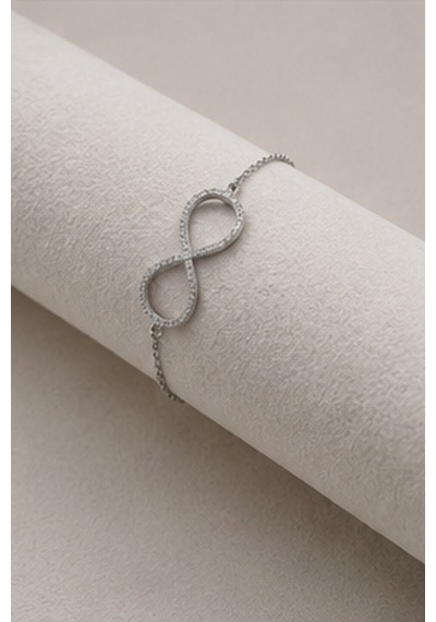 Balenbi Jewelry Kadın Taşlı Sonsuzluk Figürlü Kararmaz Çelik Bileklik Gümüş Ren 1126