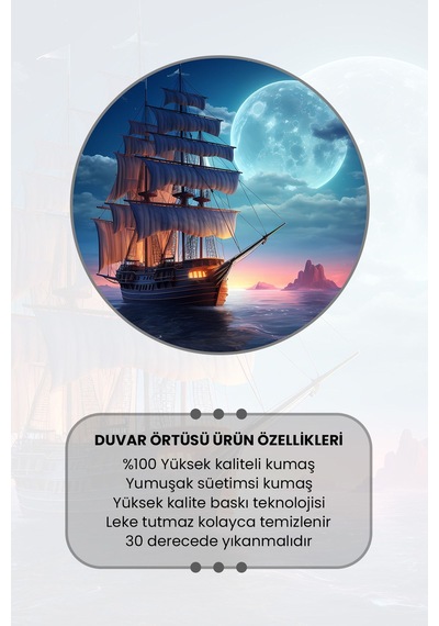 Ay Işığı Yelkenli Desenli Duvar Halısı Duvar Örtüsü Tapestry Süet Dokulu Kumaş
