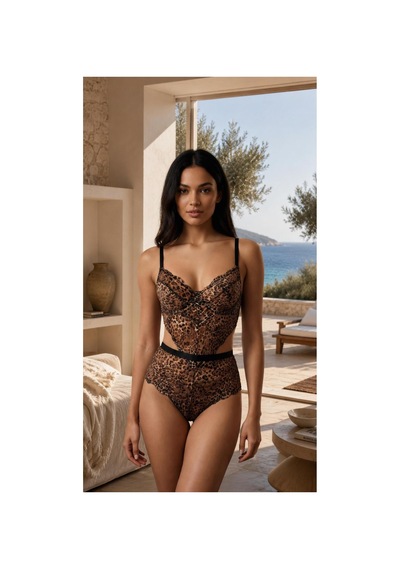 Loveria Balenli Leopar Desenli Bodysuit Leopar Leopar