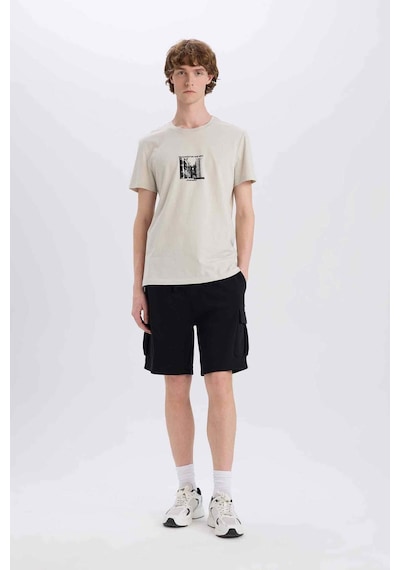 DeFacto %100 Pamuk Slim Fit Dar Kesim Bisiklet Yaka Baskılı Kısa Kollu Tişört C2133AX24AUGR437