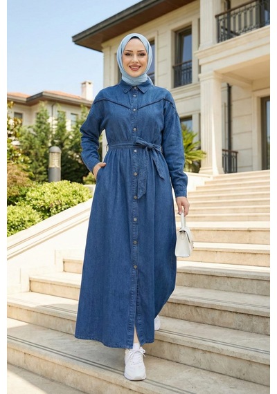 Hb Harma Time Butik Kadın Düğmeli Kuşaklı Koyu Kot Mavi Tesettür Elbise Koyu Mavi Koyu Mavi Hb Harma Time Butik Kadın Düğmeli Kuşaklı Koyu Kot Mavi Tesettür Elbise Koyu Mavi Koyu Mavi