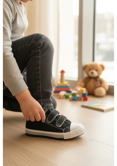Enoch Burun Korumalı Converse Cırtlı Çocuk Ayakkabı SİYAH-BEYAZ