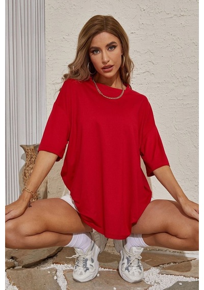Unisex Sırt Kral Kelebek Baskılı T-shirt Kırmızı