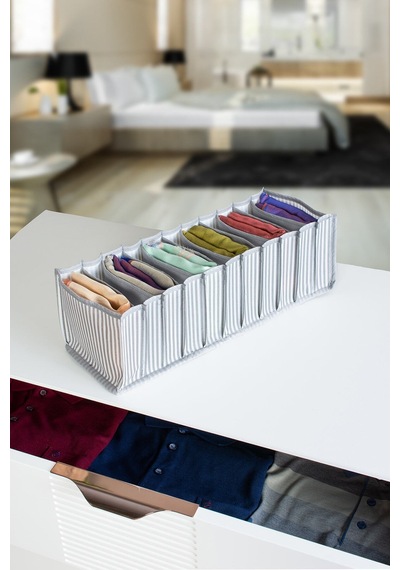 11 Gözlü Çekmece Içi Antrasit Çizgili Düzenleyici Organizer - Medium 15 X 43 X 14 Kumaş Gri Diğer