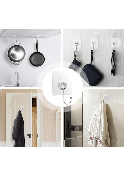 Mucit Home Büyük Kancalı 8 Adet Çok Amaçlı Askı Kendinden Yapışkanlı Havlu Banyo Askısı şeffaf