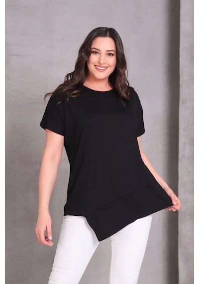 Aytemas Eteği Asimetrik Basic Bluz siyah