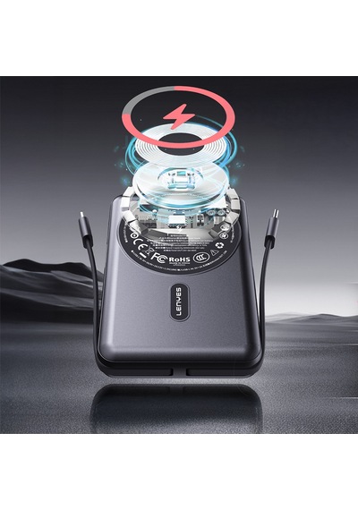 Lenyes P571 Pd 22.5w Standlı M-safe Özellikli Type-c&lightning Kablolu Powerbank 15w 10000mah Siyah