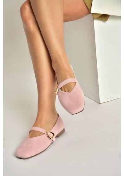 Fox Shoes Y726632602 Pudra Süet Kalp Toka Detaylı Kadın Babet Pudra