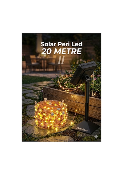 Solar Peri Led Bakır Tel 20 Metre Ip65 Su Geçirmez Güneş Enerjili Bahçe Dekorasyon Aydınlatma