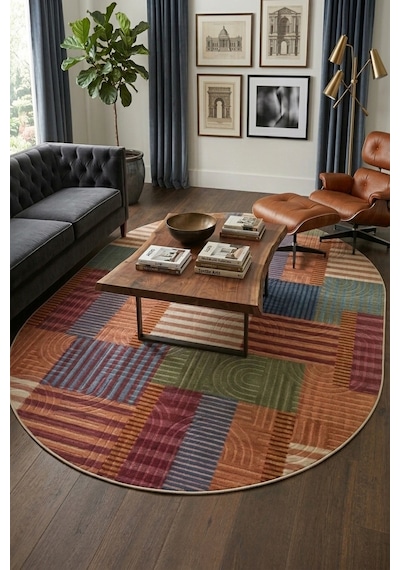 Raschel Carpet Oval Modern Multi Seri Bohem Desen Yıkanabilir Kaymaz Taban Leke Tutmaz Halı Kilim Yolluk Rcmultı Yenımodelelıps 002 Çok Renkli