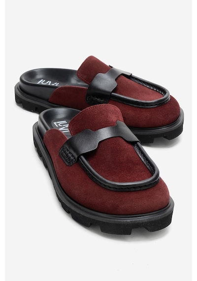 Luvishoes Vela Bordo Süet Hakiki Deri Kadın Terlik Bordo