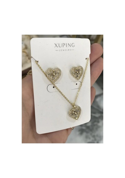 Xupıngx 3'lü Taş Detaylı Kalp Model Set Kararmaz Xx Altın