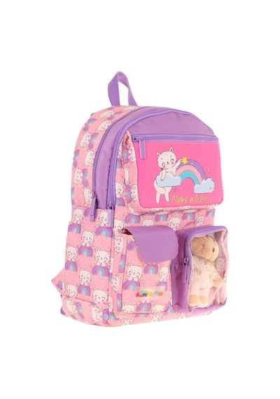 Kaukko Kız Çocuk Peluş Kedili İlkokul Okul Sırt Çantası - Pembe Mor - L5241 Pembe - Mor