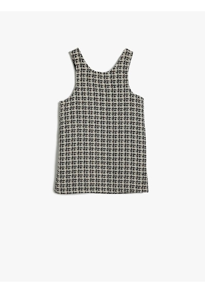 Koton Jile Elbise Mini Cepli Yuvarlak Yaka Beyaz Ekose 5wmg80019aw Beyaz