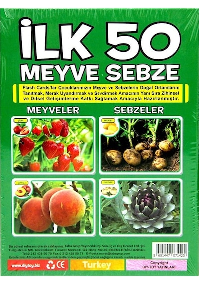 Eğitici Kartlar İlk 50 Meyve Sebze