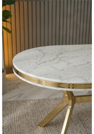 Zae Mdf Yemek Masası 90x170 Cm Beyaz Mermer/gold Beyaz Mermer/gold