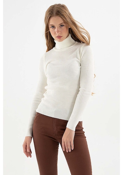 Fashion Friends Kadın Fitilli Balıkçı Yaka Kazak 23k0288k1 Ekru